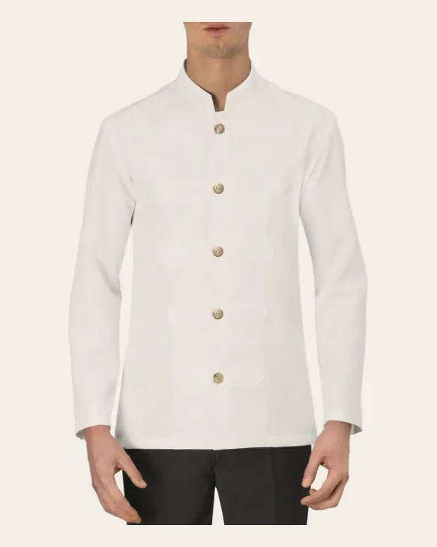 White jacket with a stand collar