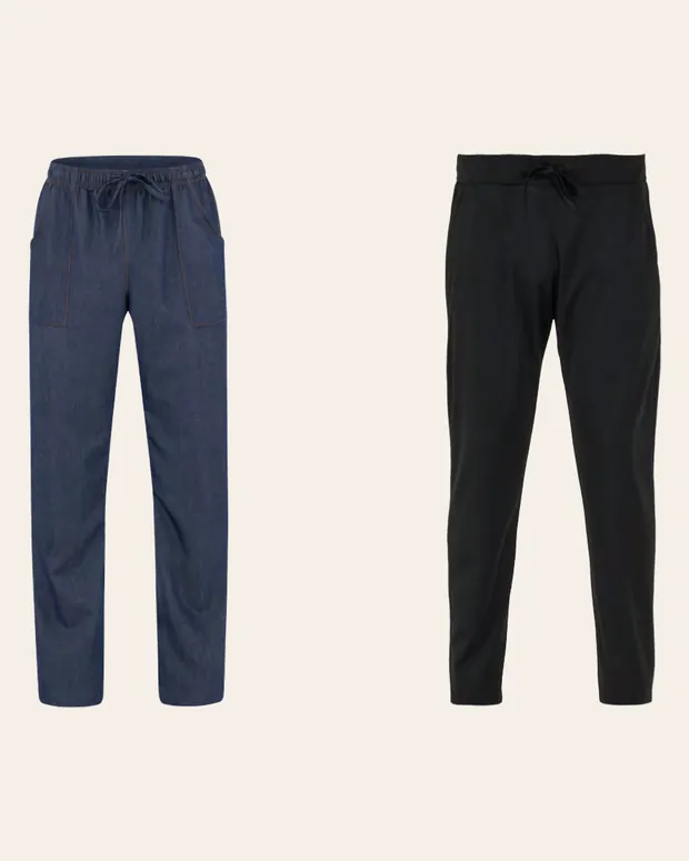 Kuvarske pantalone, teget i crne